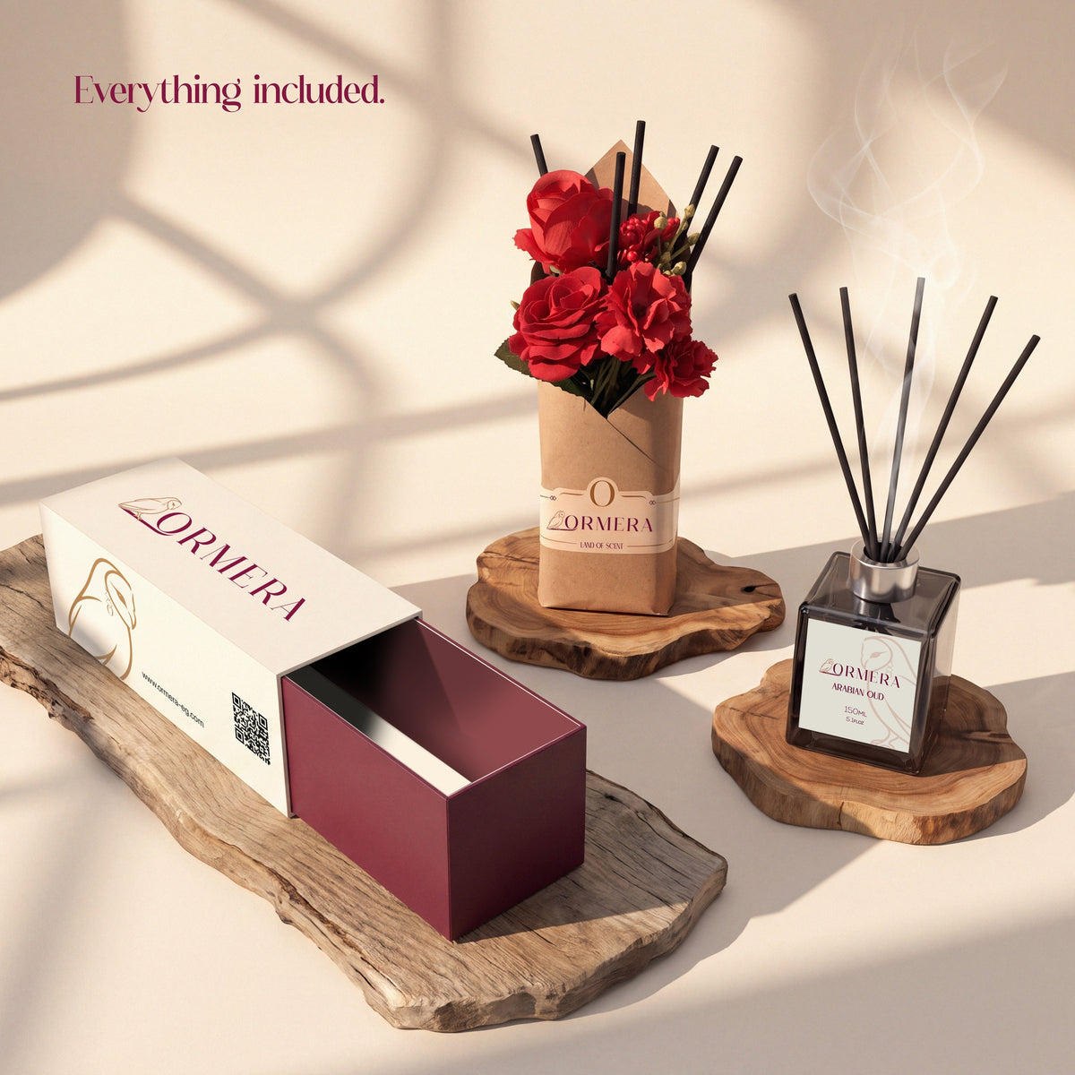 ORMERA Arabian Oud reed diffuser 150ML, everything included: bouquet, bottle and gift box