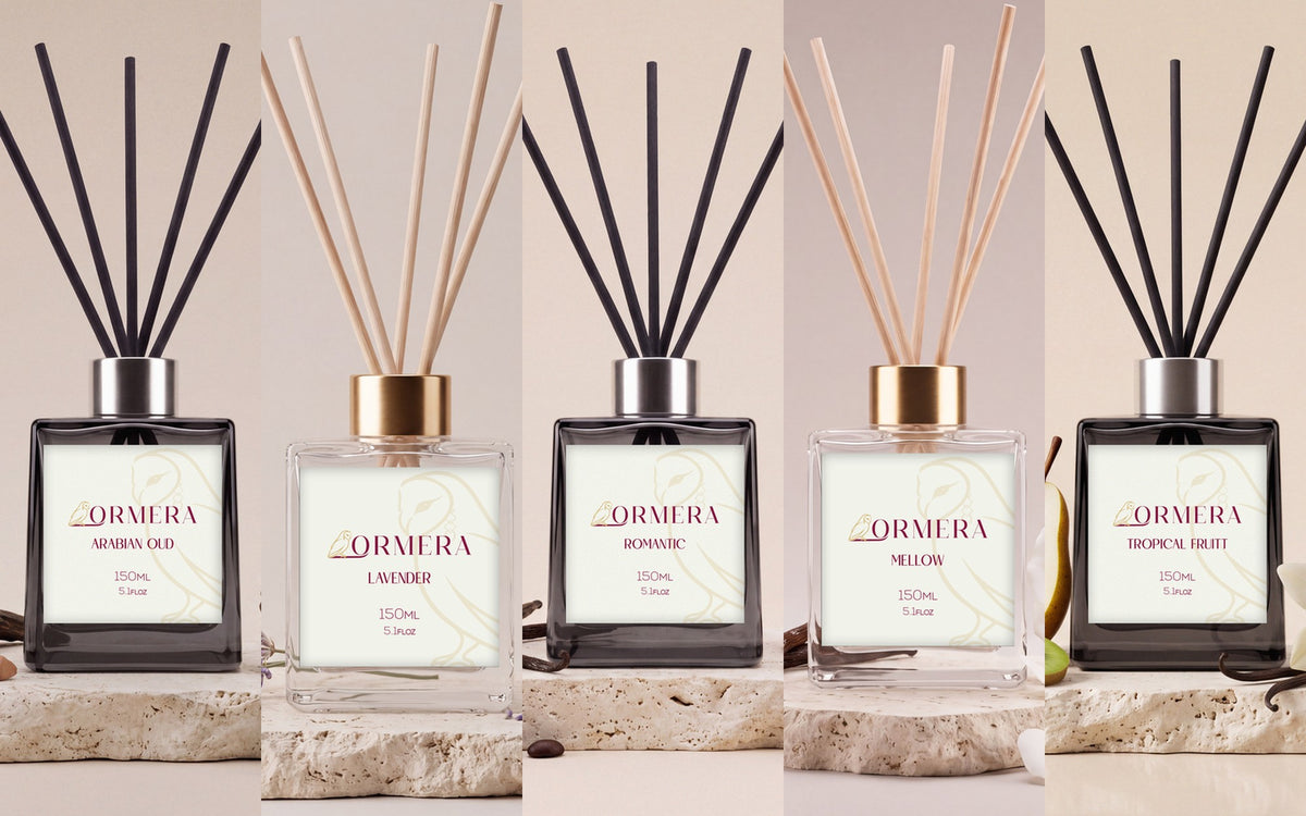 ORMERA Full Collection — all five reed diffusers